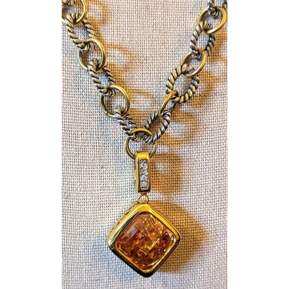 Signed Premier Designs Two Toned Cable Chain Gold Crystal Necklace & Earring Set - Picture 2 of 12